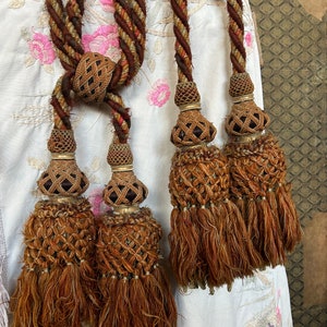 2 x C19th exceptional French chateau braided passmentarie tie backs curtain holdbacks