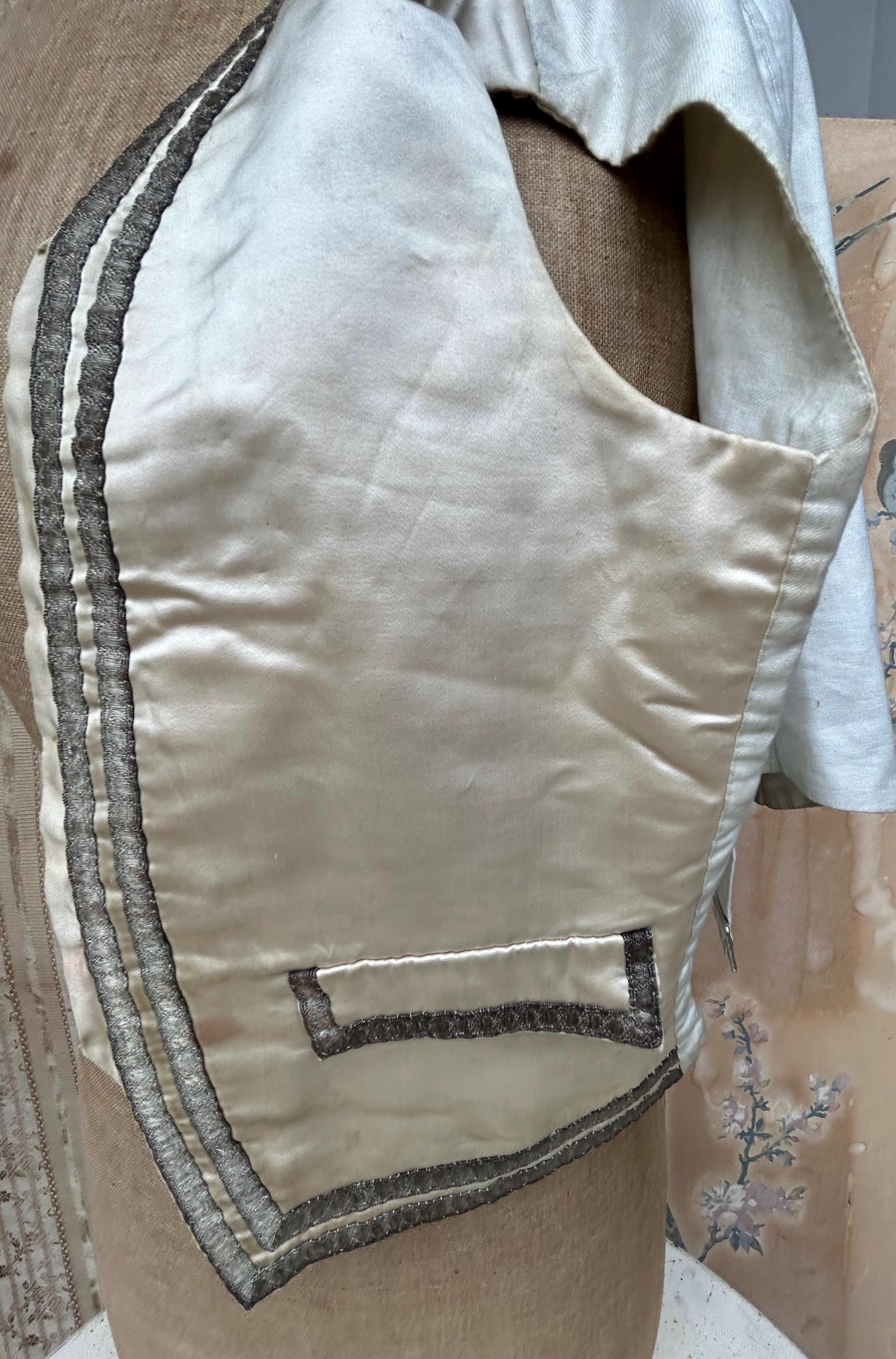 Antique French Silk Gilet: 1800s Silver Braid Vest - Study/props