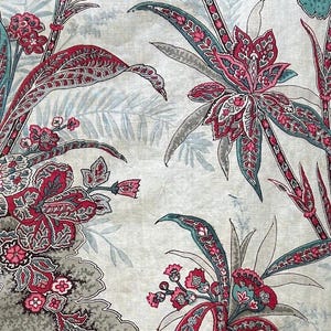 Antique French Toile de Jouy Cotton Panel: C1860 Floral Indienne Fabric (15x46)