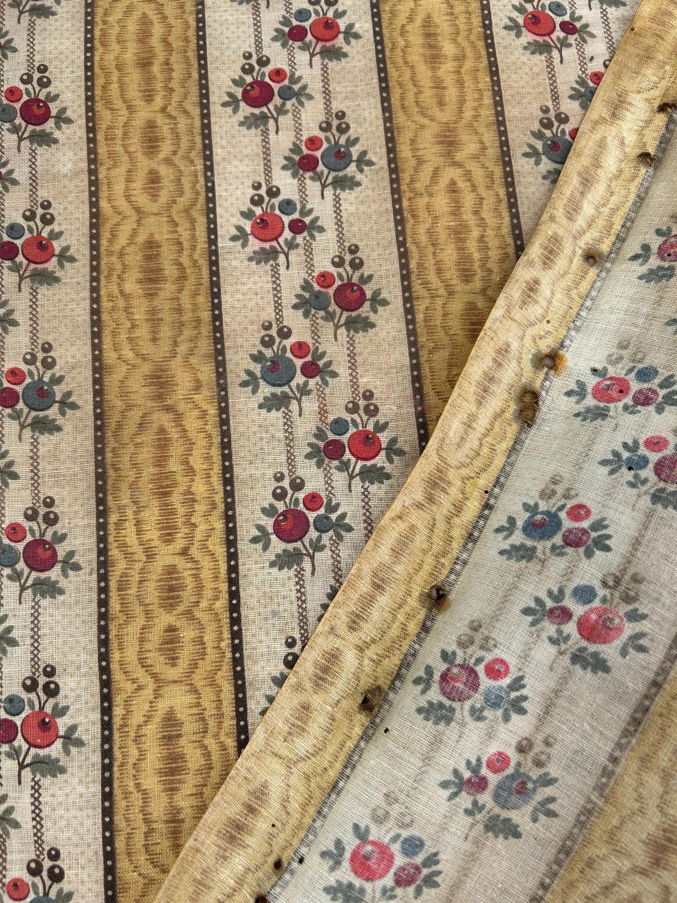 Antique French Art Deco Floral Cotton Fabric - C1920s Textile