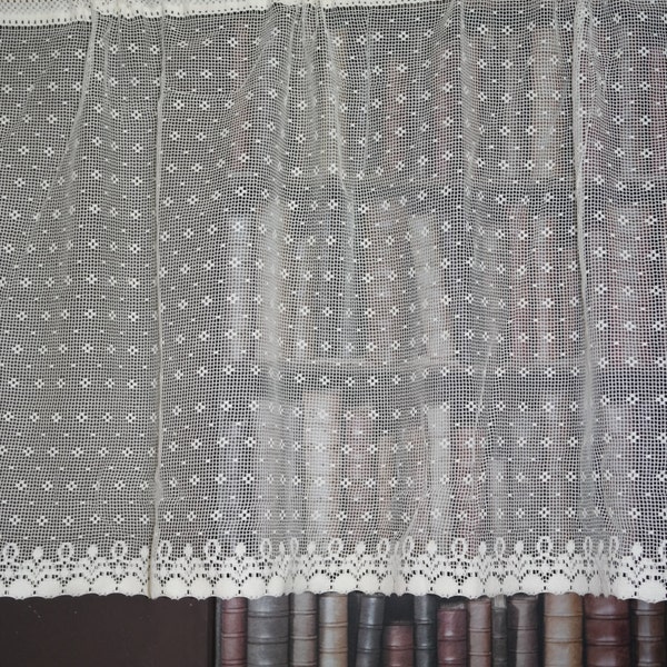 Vintage  Polka Dots Pretty cotton Nottingham lace valance cafe curtain per metre 12" gustavian design