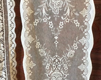Victorian Cotton Lace Curtain Panel: 12&quot; Wide, Lucinda c1895 Design