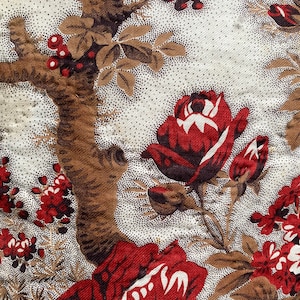 Antique c1800 rare French toile antique quilted Period cotton part pelmet panel valance 42”/35”