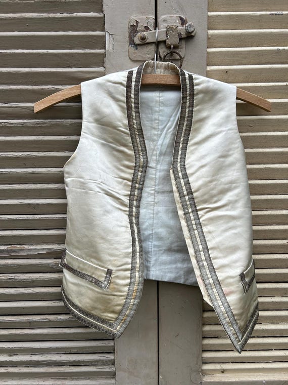 Antique French Silk Gilet: 1800s Silver Braid Vest - Study/props
