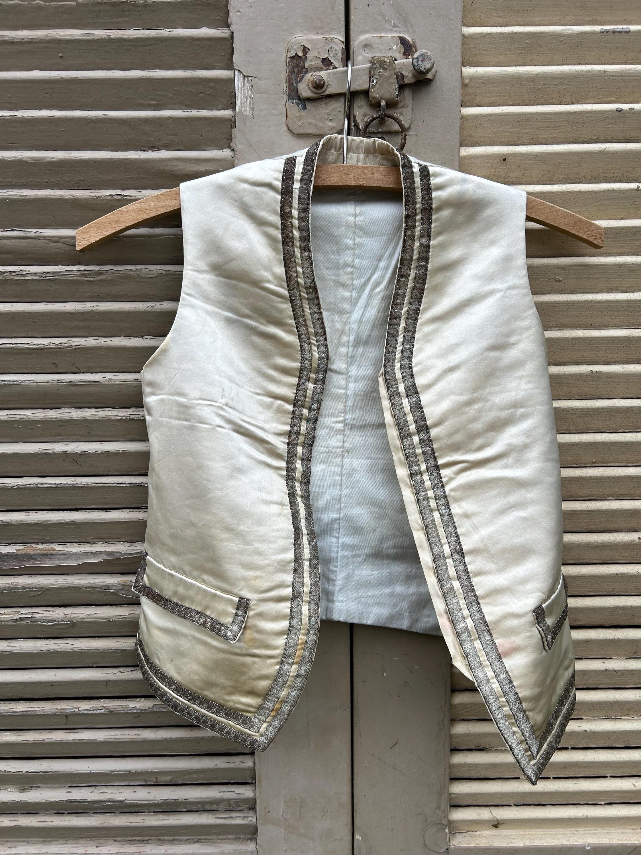 トップス France antique gilet original processing Antique French Silk Gilet: 1800s Silver Braid Vest - Study/props