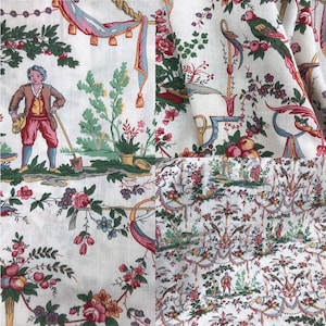 Lindo design vintage bucólico francês toile de Jouy Tecido de painel de algodão com design de época