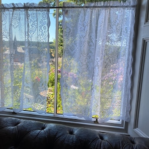 Victorian Cotton Lace Curtain Panel: Scottish Floral Window decor Jessica 36”/36”