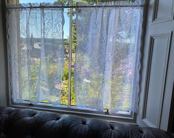 Victorian Cotton Lace Curtain Panel: Scottish Floral Window decor Jessica 36”/36”