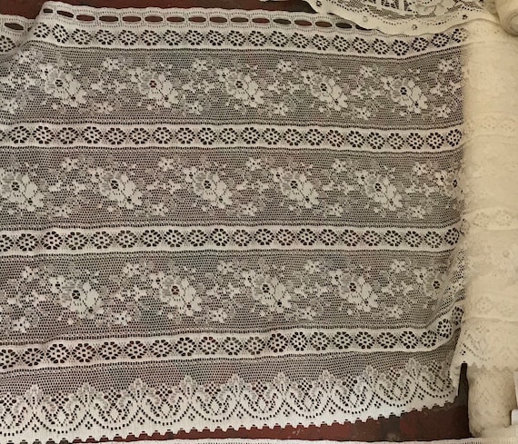 Vintage Rue De France Cotton Cafe Curtain Nottingham Lace Etsy