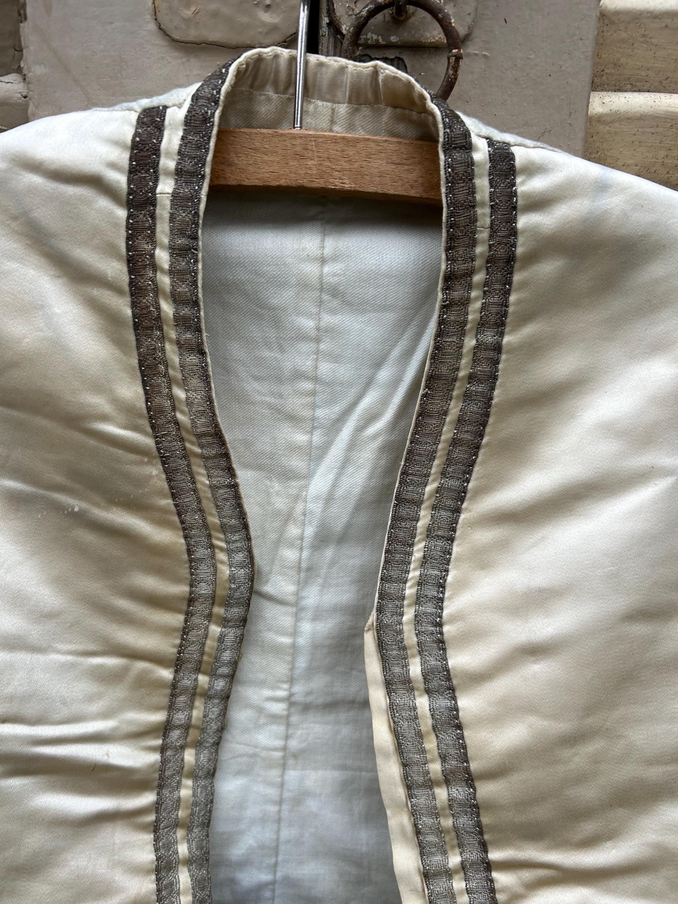 Antique French Silk Gilet: 1800s Silver Braid Vest - Study/props