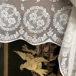 Charming lovebirds vignette Valance panel white cotton lace cafe curtain 18”drop sold per metre