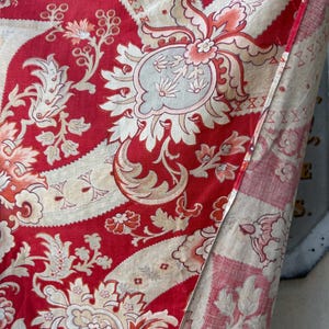 Classic Beautiful antique Red French c19th  document toile Period cotton  panel 30”/34”