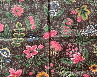 Antique Dutch Chintz Panel: Floral Design, 1800s Textile (22/28cms)