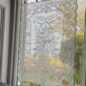 Antique c1930s cotton lace napperon doily beautiful cotton lace fabric panel doily cafe curtain design 18”/25”