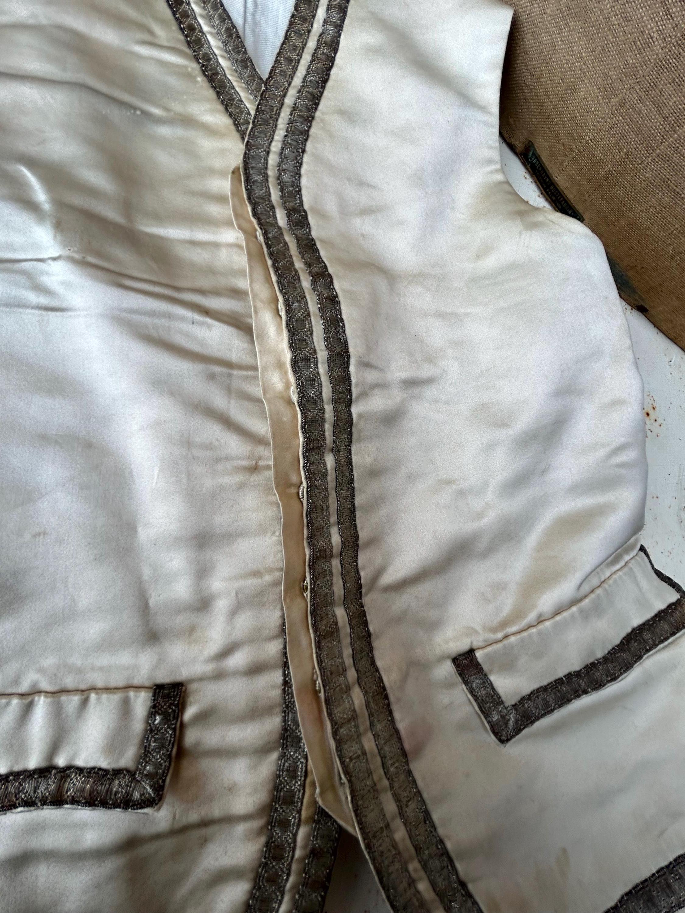 Antique French Silk Gilet: 1800s Silver Braid Vest - Study/props
