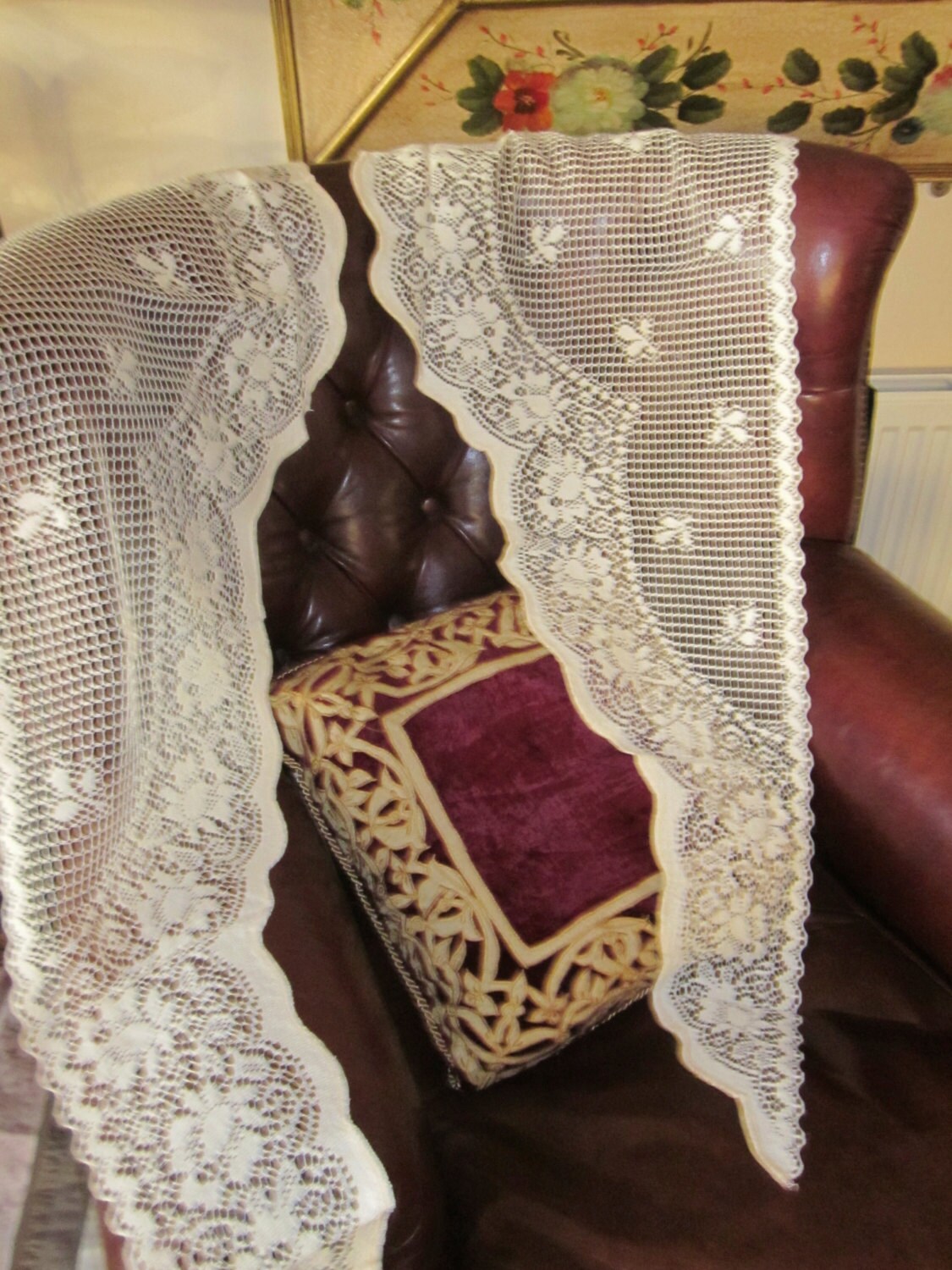 Vintage Style Lace Jabot Swag Panels: Polka Dot Cotton, 15