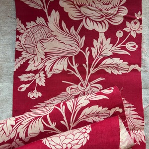 Vintage braquenie beautiful furnishings Toile de Nantes design fabric panel red and cream...9.5/70 image 8