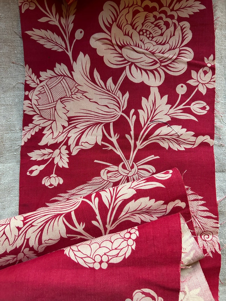 Vintage braquenie beautiful furnishings Toile de Nantes design fabric panel red and cream...9.5/70 image 8