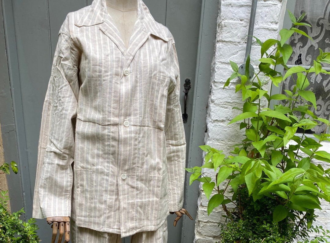 Antique Pyjama Top deadstock French Striped Cotton Hôpital Militaire ...