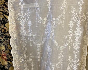 Victorian design Cotton Lace Curtain Panel: Floral Nottingham Lace, 36" Wide