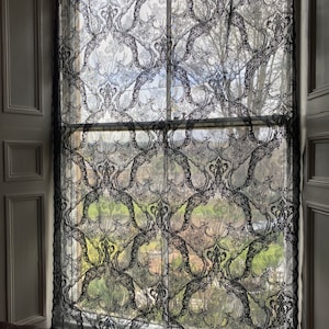 Victorian Style Black Cotton Lace Curtain Panel: Floral Garlands 54”x100”