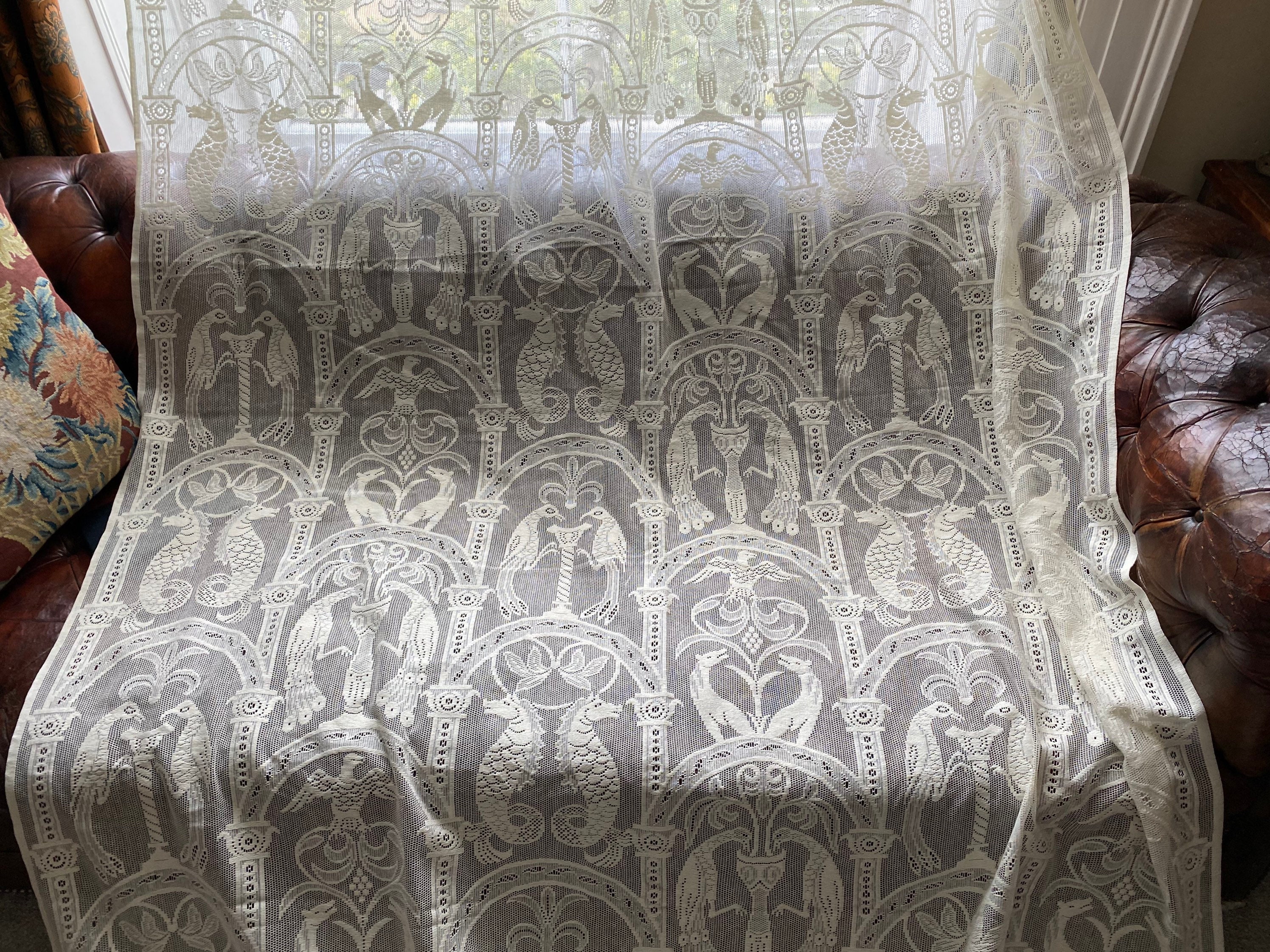 Scottish Cream Cotton Lace Curtain Panelling Yardage  54” Portia Period design 
