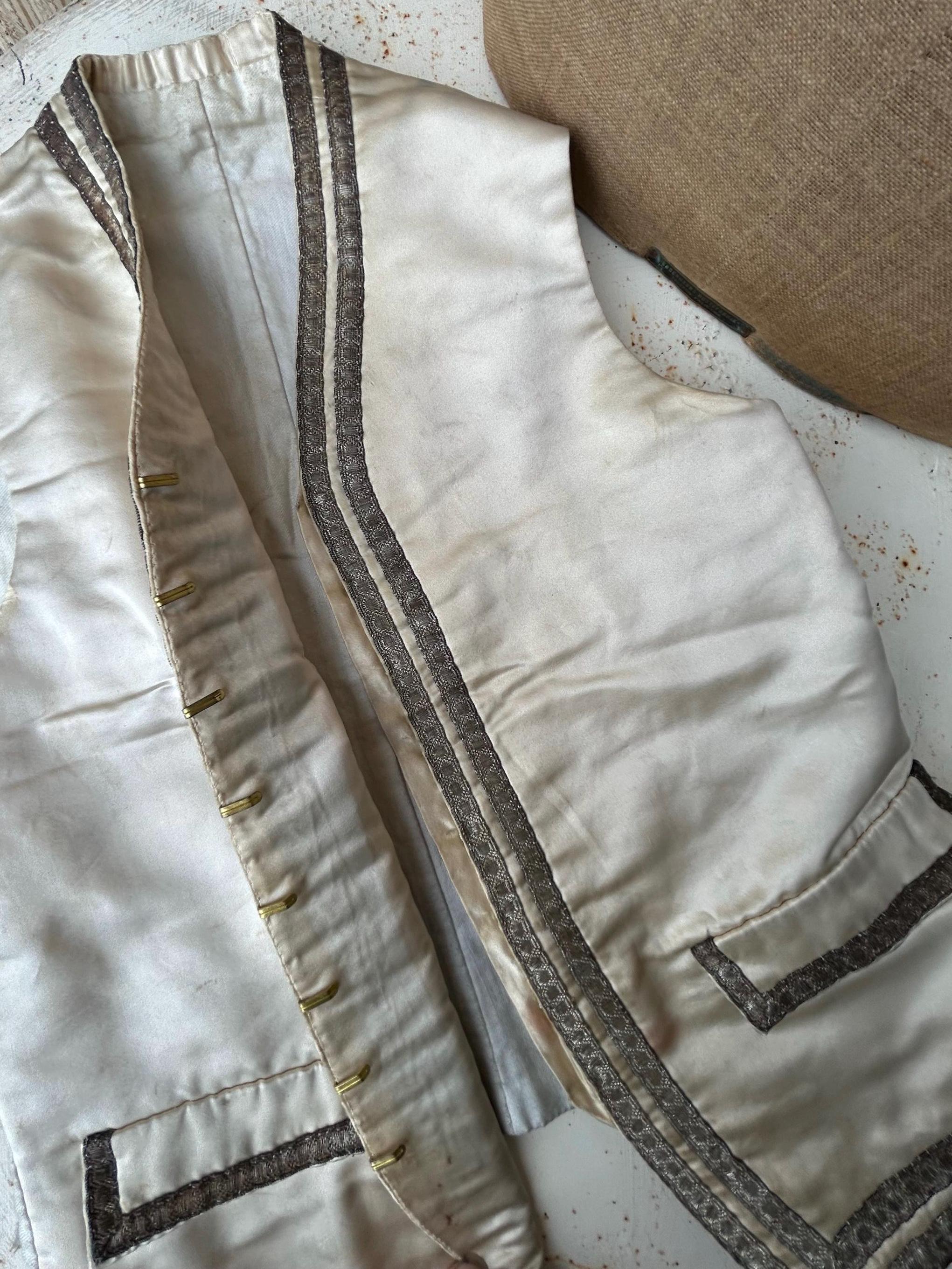 Antique French Silk Gilet: 1800s Silver Braid Vest - Study/props