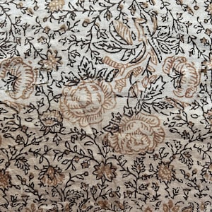 Antique Block Printed Toile Fabric Panel: Floral Textile Study