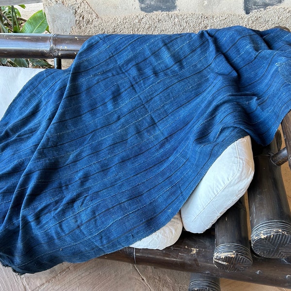 A Stunning large Old homespun Indigo pieced panel blue black stripe denim colour stripe heavy floppy cotton 40"/70”long