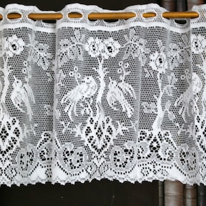 Antique design cotton lace cafe curtain valance brise-bise panelling per metre 12&quot; drop Lovebirds