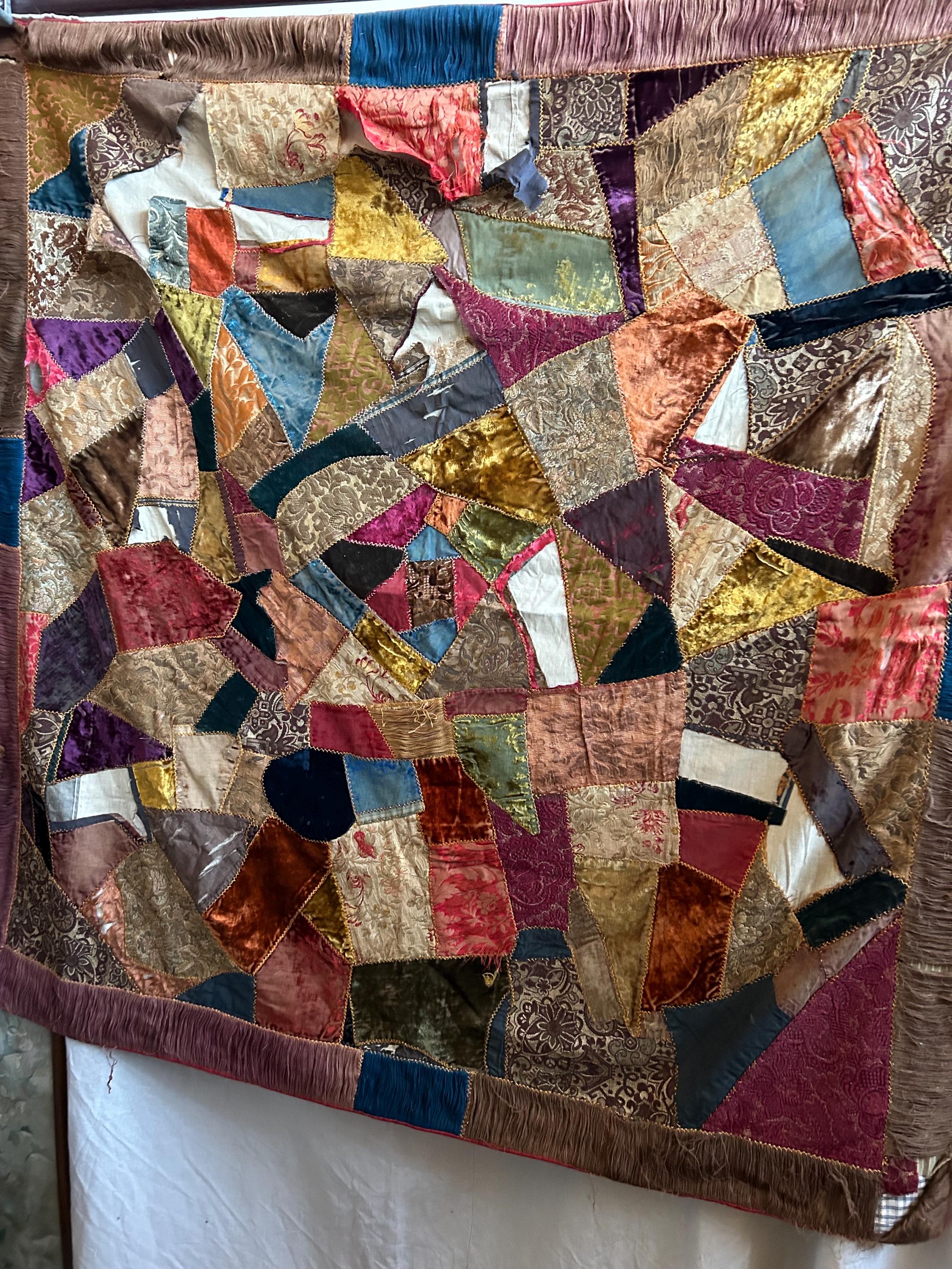 使い古したアンティーク 1880 年代ビクトリア朝クレイジーキルト