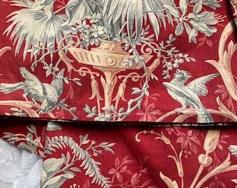 A Beautiful Antique c19th french toile floral toile ...antique toile Period cotton panel long fragment trim  for projects cutter 60”/8”