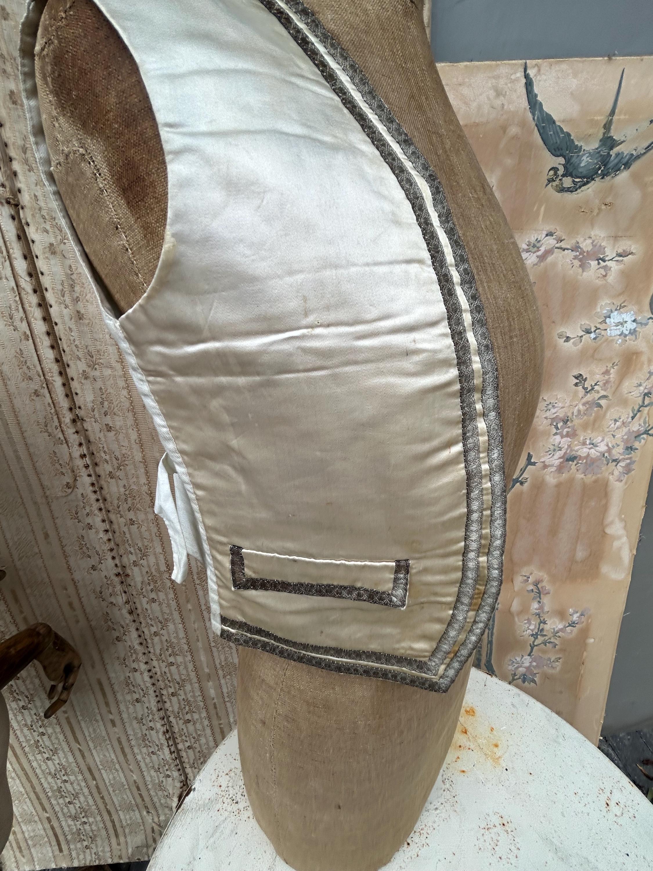 Antique French Silk Gilet: 1800s Silver Braid Vest - Study/props Antique French Silk Gilet: 1800s Silver Braid Vest - Study/props