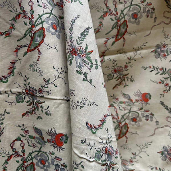 Beautiful C19th Antique rare French floral Toile Period design maison bougoise cotton panel reclaimed 2 available