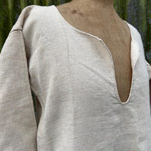 Antique French Linen Chemise: c1850s Homespun Hemp Nightshirt