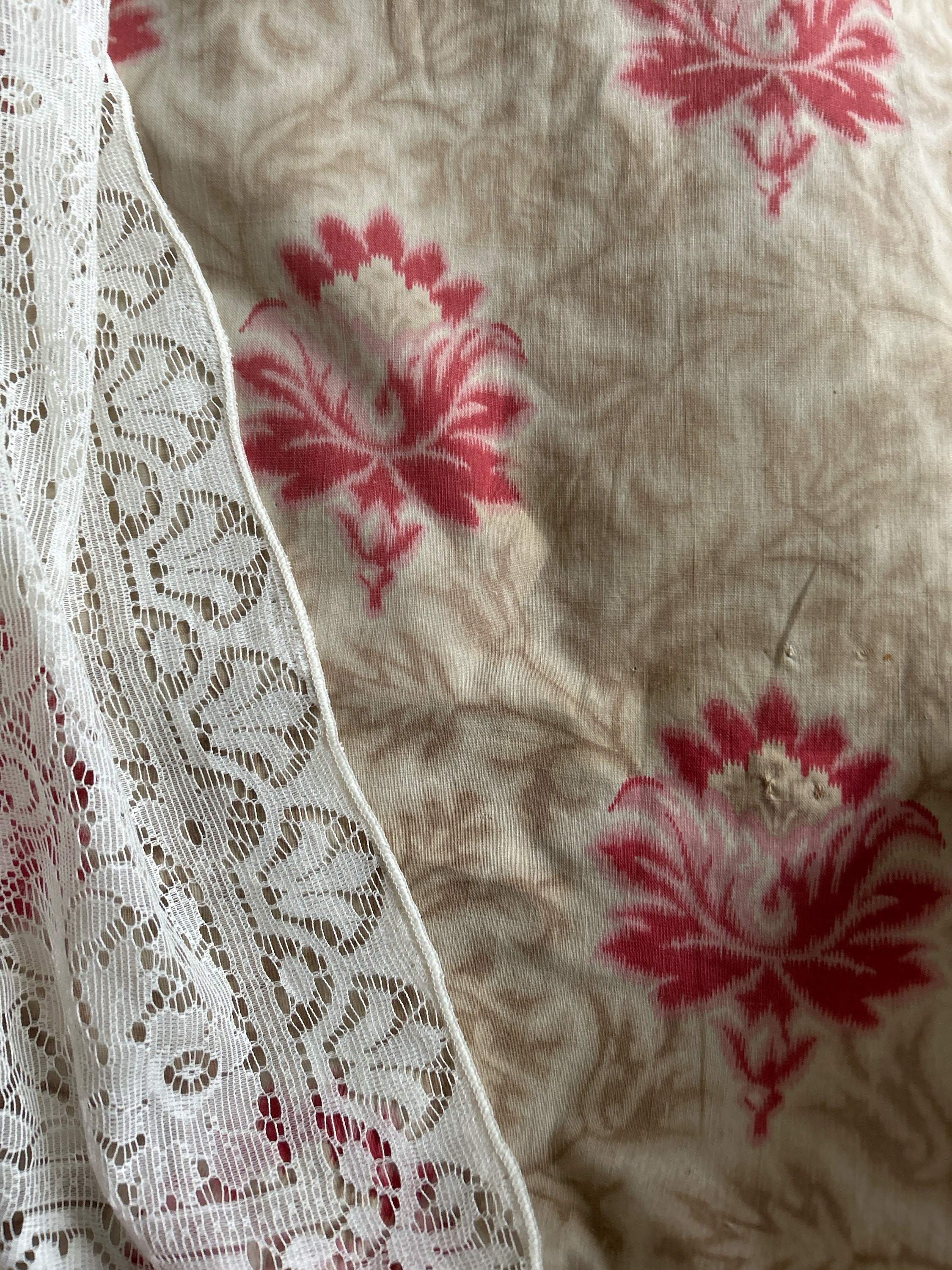 アンティークフレンチトワルファブリックパネル：19世紀の花柄コットン