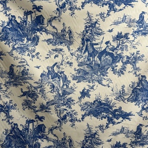 Vintage archive Period French design toile de jouy fabric Blue and White cotton New old Stock