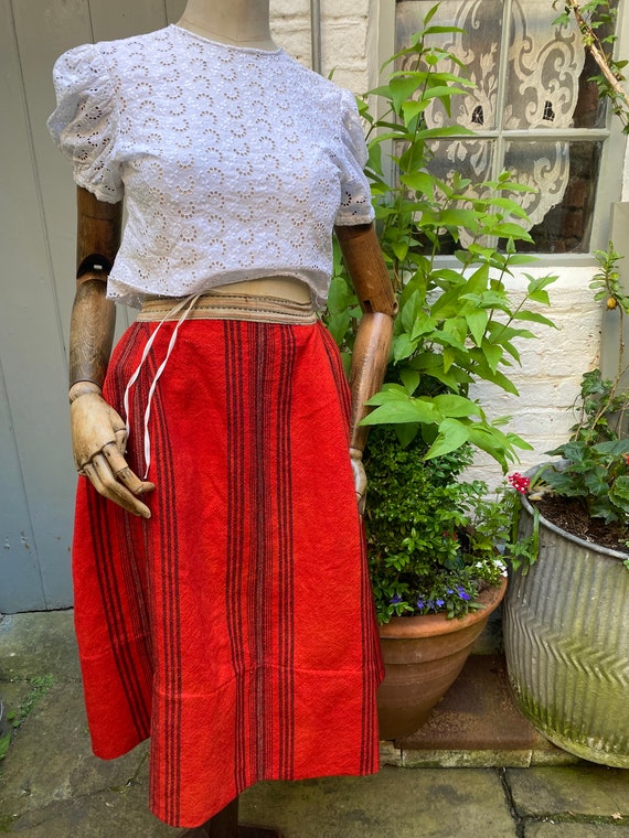 A Stunning work wear red wool striped  Antique c19