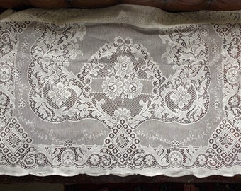 Victorian Cotton Lace Curtain Panel: Scottish Floral Valance 36x24