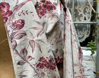 Beautiful C19th Antique rare lightly Faded  pretty pinks French floral Toile Period design  cotton panel 31”/50”