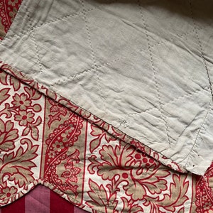 Antique c1840 rare french reversible toile antique quilted Period cotton part pelmet panel valance