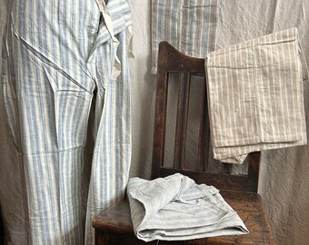 Antique pyjama bottoms pants -deadstock French striped cotton Hôpital Militaire 1940s 1950s sleep pyjama PJs pants bottoms only 4 colours