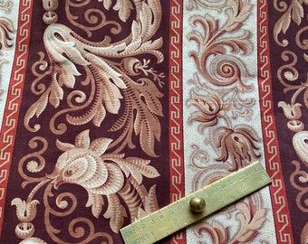 Beautiful C19th rare antique faded French indienne floral stripe bands toile Period design cotton panel 32”/42” document