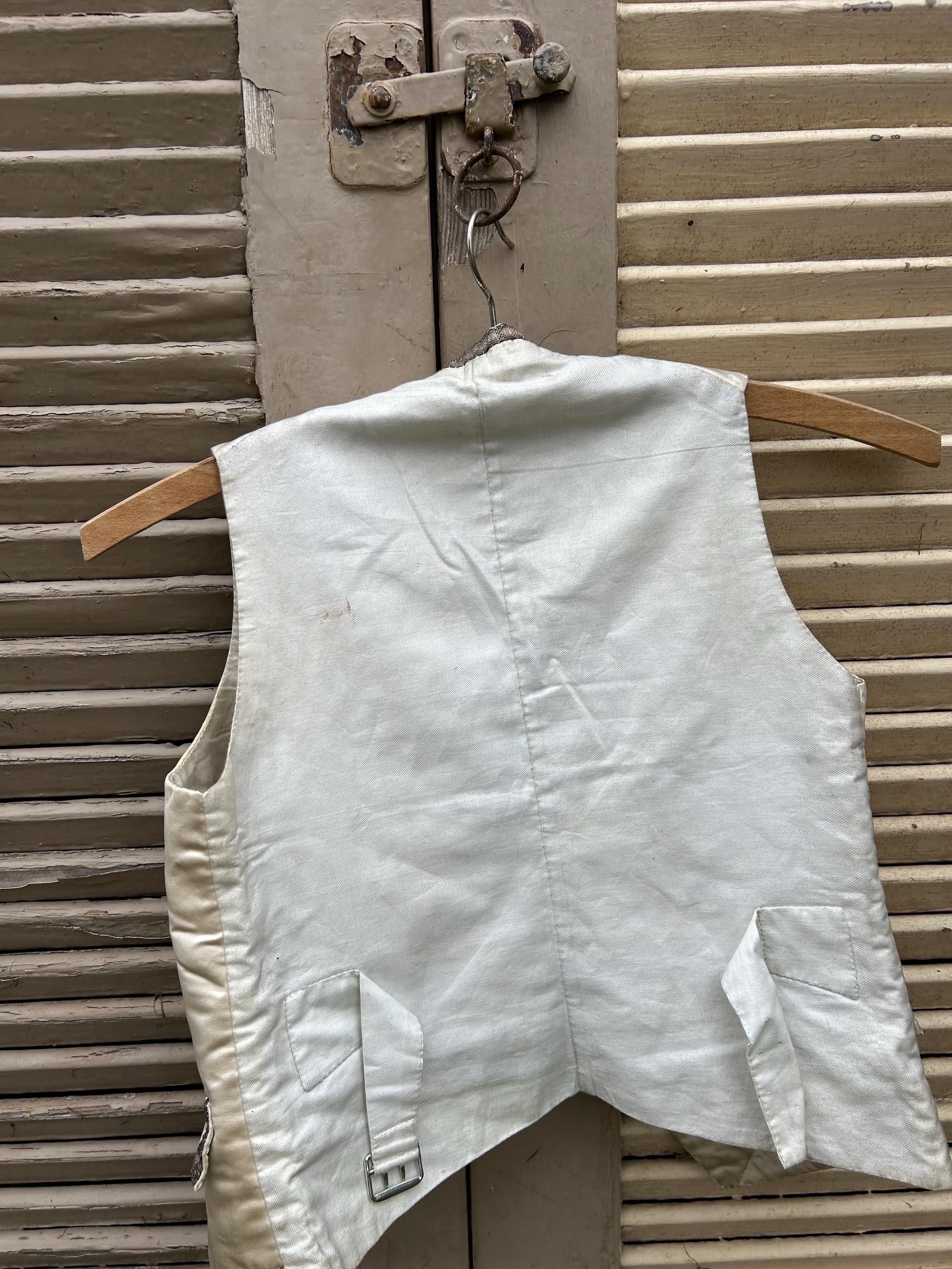 Antique French Silk Gilet: 1800s Silver Braid Vest - Study/props