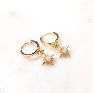 Dainty Opal Hoop Crystal Earrings, Hypoallergenic Gold Hoops, Huggie Charm Earrings, Gifts for Her, Birthday
