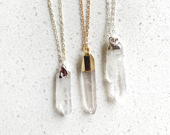 Collier en quartz brut, or 14 carats ou chaîne en argent sterling, collier en superposition de cristal brut bohème, pierre de naissance d'avril, cadeaux pour elle