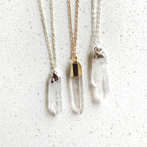 Raw Quartz Necklace, 14k Gold Filled or Sterling Silver Chain, Bohemian Raw Crystal Layering Necklace, April Birthstone, Gifts for Her