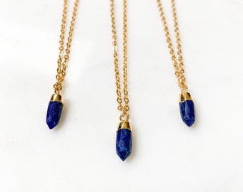Collier en lapis lazuli, or 14 carats ou chaîne en argent sterling, superposition de bijoux en pierres précieuses naturelles, pierre de naissance de décembre, cadeaux pour elle