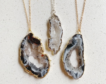 Raw Geode Crystal Necklace, 14k Gold Filled or Sterling Silver Pendant, Natural Gemstone Jewelry, Gifts for Her, Bridesmaid, Ready to Ship