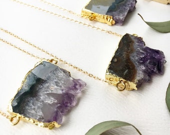 14k Gold Filled Raw Amethyst Crystal Necklace, Natural Gemstone Bohemian Jewelry, February Birthstone, Gifts for Her, Crystal Slice